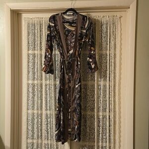 Black Bead Feather Pattern Full Length Kimono Robe Size Small